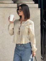 ⁦بلوزة نسائية بياقة مستديرة مع ربطة أمامية⁩ - الصورة ⁦10⁩