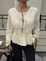 ⁦بلوزة نسائية بياقة مستديرة مع ربطة أمامية⁩ - الصورة ⁦14⁩