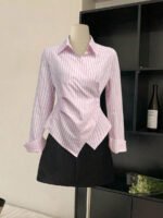 ⁦بلوزة نسائية مخططة بأكمام طويلة⁩ - الصورة ⁦9⁩