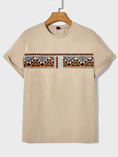 تيشرت رجالي بطباعة هندسية عصرية