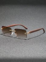 ⁦نظارة رجالية مستطيلة خشبية كلاسيكية⁩ - الصورة ⁦3⁩