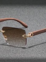 ⁦نظارة رجالية مستطيلة خشبية كلاسيكية⁩ - الصورة ⁦10⁩