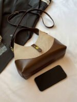 ⁦حقيبة يد وكتف نسائية أنيقة بتصميم سرج بني⁩ - الصورة ⁦5⁩