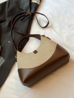 ⁦حقيبة يد وكتف نسائية أنيقة بتصميم سرج بني⁩ - الصورة ⁦6⁩